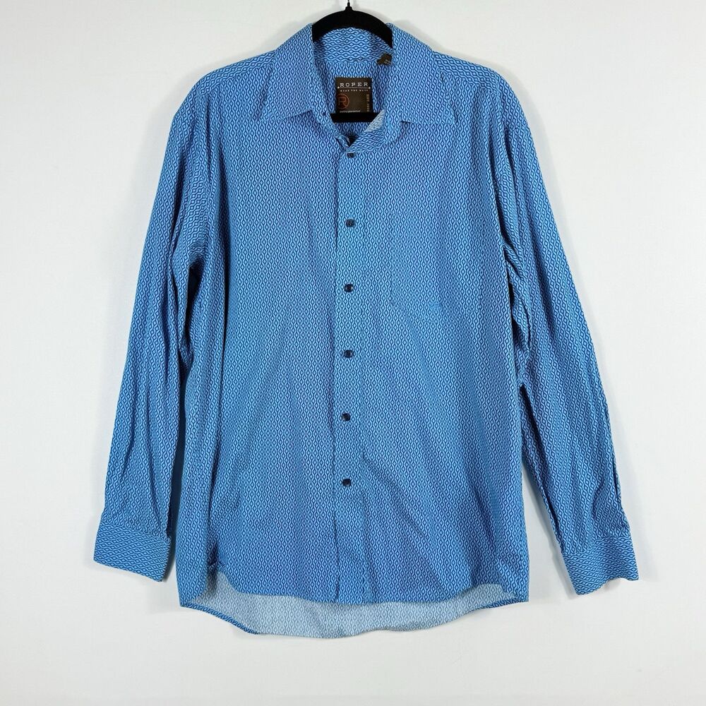 Roper‎ Western Shirt Women Medium Cowgirl Rodeo Blue Pattern Long Sleeve Country